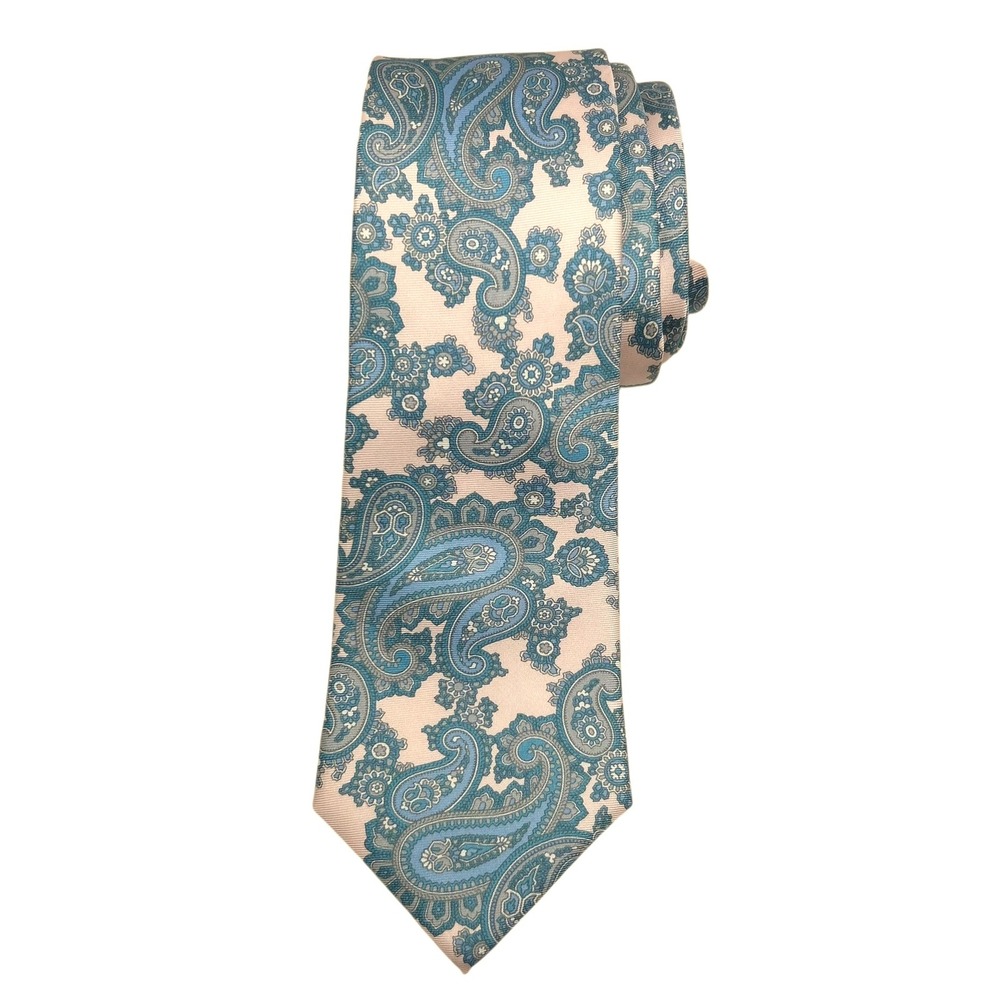 Royal‎ Knight Mens Paisley Silk Tie Made in USA Fabric from Italy Blue 57"Lx 3.5
